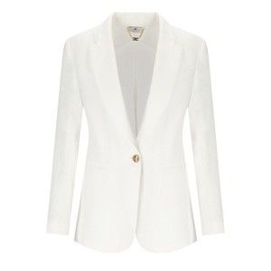 Elisabetta Franchi Ivory Linen Blend Single-Breasted Jacket - NWT